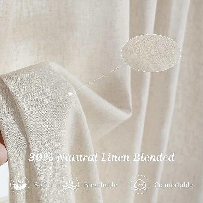 StangH Natural Linen Semi Sheer Curtains 84 inches Long, Breathable Light Airy Bedroom Drapes with Back Tab Country Farmhouse Decor for Living Room Sliding Door, Cream, W55 x L84, 2 Panels