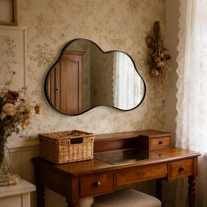 Irregular Wall Mirror with Metal Frame for Living Room, Hallway, Entryway, Bathroom and Dining Room