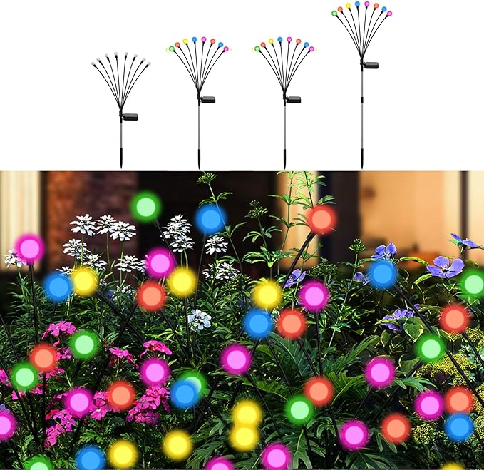 Solar Firefly Lights Multicolor, 4 Pack 800mAh Swaying Firefly Garden Lights Solar Powered Outdoor Waterproof Color Changing for Outside Yard Patio Lawn Pathway Walkway Stake Christmas Decor