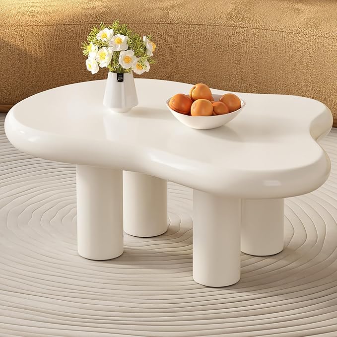 Guyii Cream White Coffee Table Cloud Coffee Table Cute Sofa End Table with 4 Legs Living Room Tables Small Side Table for Living Room Apartment Studio 36" Easy Assemble