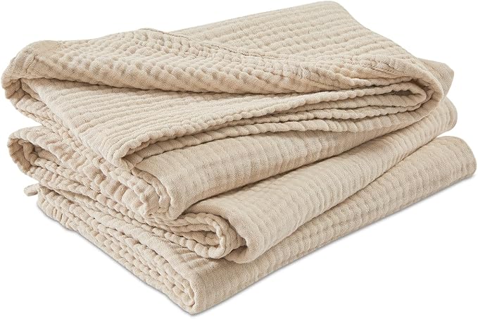 EMME Cotton Muslin Twin Blanket Breathable Gauze Soft Lightweight Blankets Adults Gifts for Women (Heather Beige, 60"x80")