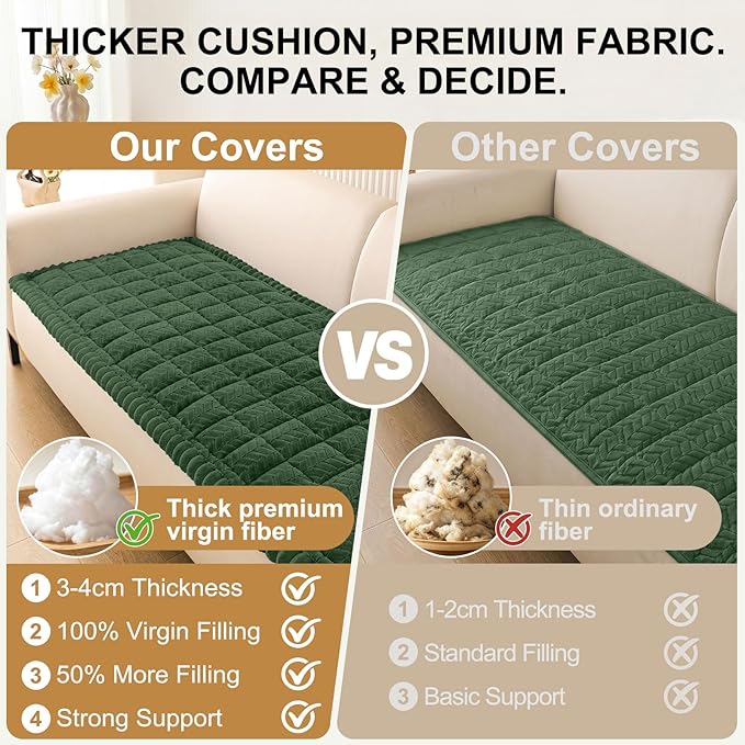 Smiry Non Slip Couch Covers for Dogs, Fuzzy Pet Couch Covers for 3 Cushion Sofa Pet Friendly, Soft Sofa Slipcovers Cushion Furniture Protector Washable (Dark Green, 27.6" x 70.9")