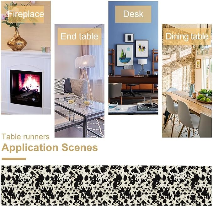 Fur Table Runner,Retro Farm Wild Animal Cow Pattern Table Runner for Coffee Table Dining Room Table Bedroom Party Holiday Decor 13x90inch