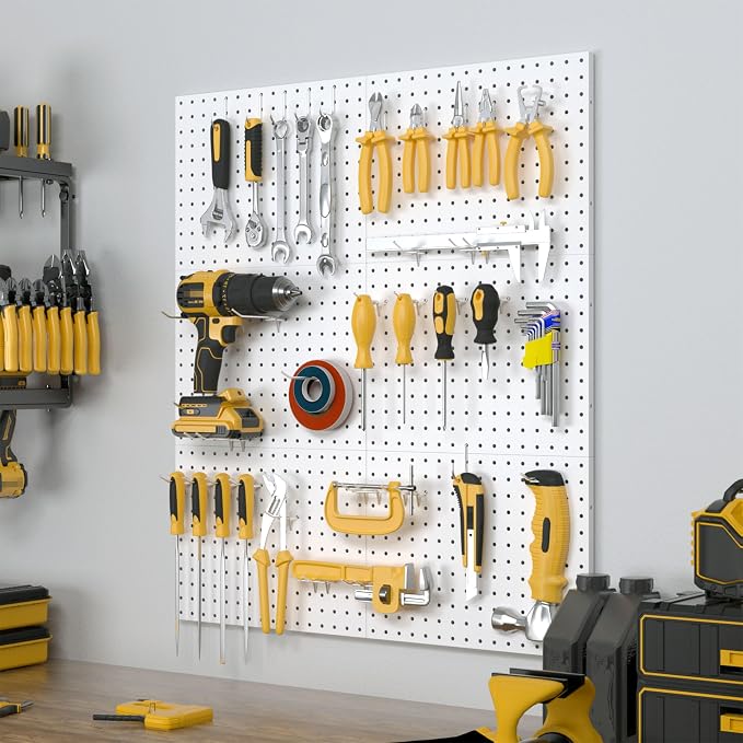 Spampur Peg Board, 6 Pack Metal Pegboard Panels, White Pegboards Organizer | Heavy Duty Peg BoaWalls Home, Garage Tool Storage, Gaming /Desk /Office Organizer, Craft Room, Home Improvement