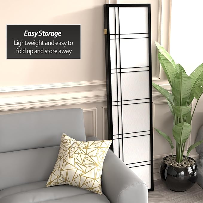 Red Lantern 6 ft. Tall Double Cross Shoji Screen - Black - 3 Panels