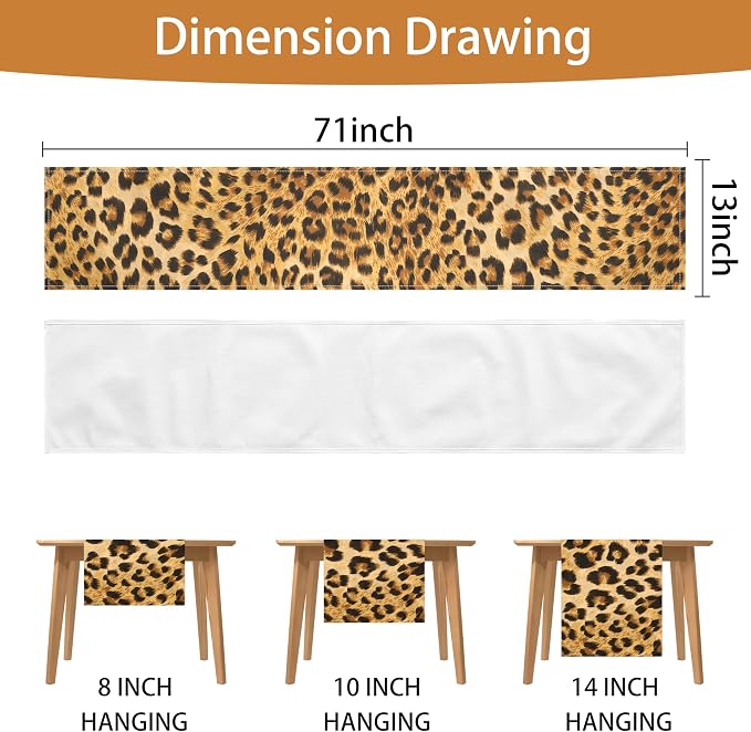Linen Leopard Print Table Runner 13x71 Inch Farmhouse Western Leopard Decor Runners Table Decorations Rustic Coffee Table Runner for Home Kitchen Dining Room