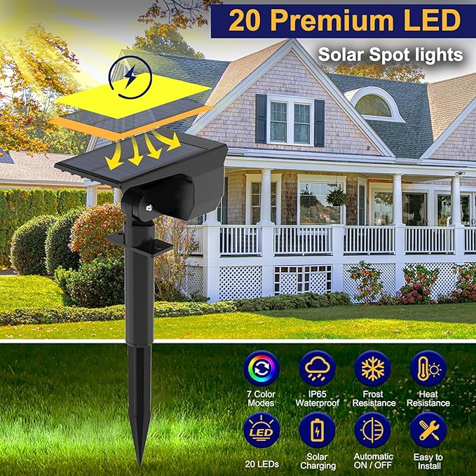 nipify 4 Pack Solar Spot Lights Outdoor Color Changing, 7 Modes Halloween RGB Solar Powered Waterproof Spotlight, Landscape Lighting for Outside Yard Garden Pathway