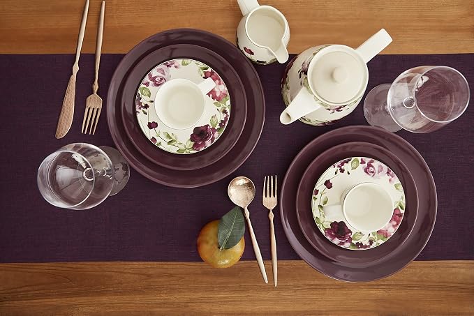 Solino Home Linen Chambray Burgundy Table Runner 132 Inches Long - Athena, 100% Pure Linen 14 x 132 Inch Table Runner