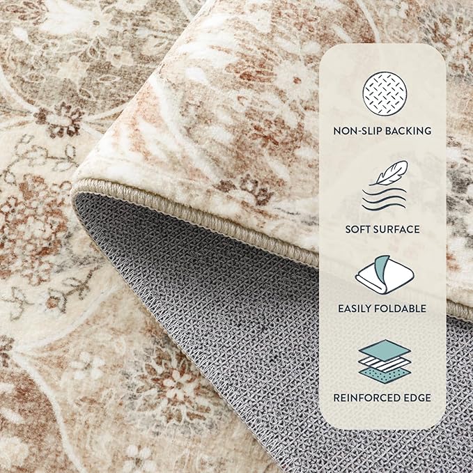Lahome Moroccan Hallway Rug, 2'5''x8' Kitchen Runner Rugs Non Skid Washable Runners for Hallways, Ultra-Thin Oriental Carpet for Entryway Laundry Room Bedroom Bathroom Elise, Khaki