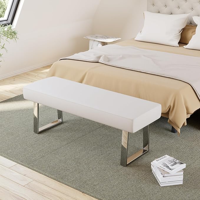 JIEXI Bedroom Bench, Bed end upholstered Bench, Indoor Corner Small Footstool with Metal Legs, for Kitchen entryway Dining Room and Living Room Window