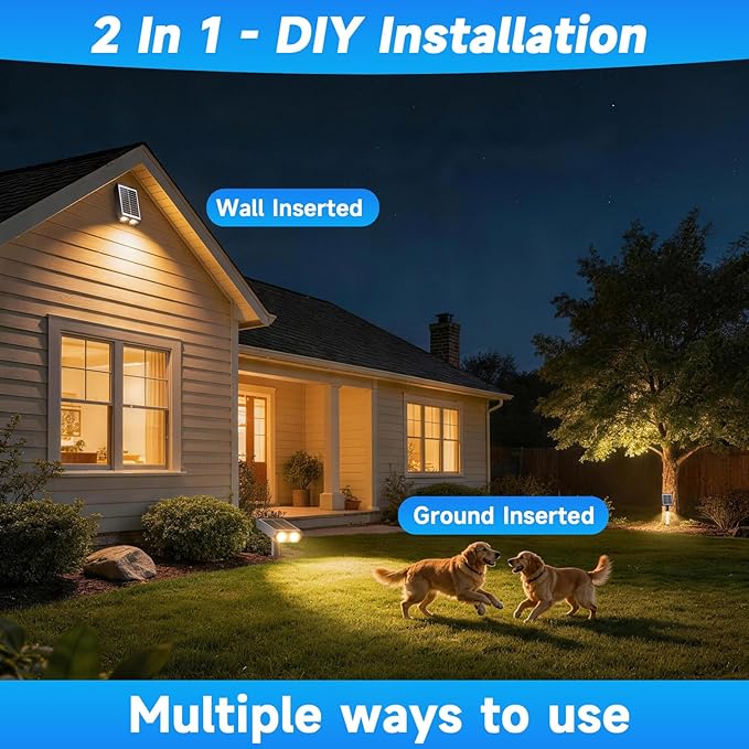 Solar Lights Outdoor Waterproof IP65，Outside Solar Landscape Spotlight with Ambient Light Column and Adjustable Aperture for Garden Yard Pathway Lawn，2 IN 1 Can Used as Wall Lamp，Warm White- 12 Pack