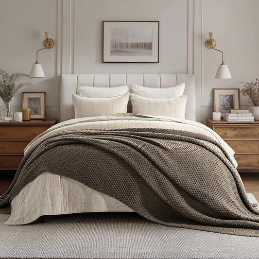 EVERGRACEHOME Chunky Chenille Knit Throw Blanket for Couch, Soft Luxurious Oversized King Moss Stitch Blanket for Bed, Large Cozy Farmhouse Knitted Throw for Sofa, Mocha Brown, 92" x 108"