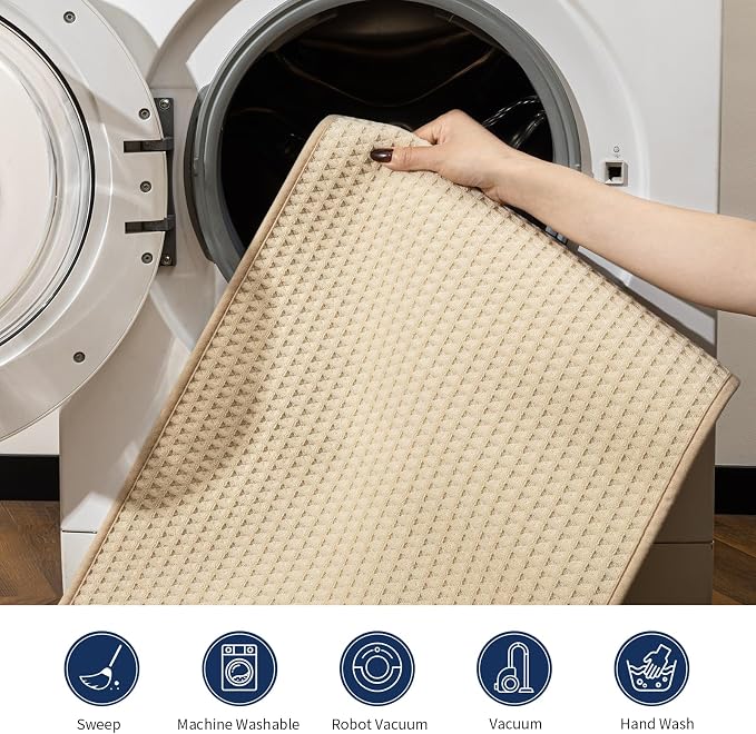 YIHOUSE Waffle Bath Mat, Ultra Soft & Absorbent Bathroom Rug, Non-Slip Rubber Backed, Quick Dry Shower Mat, Boho Farmhouse Bathroom Decor, Machine Washable, Beige, 17 * 30