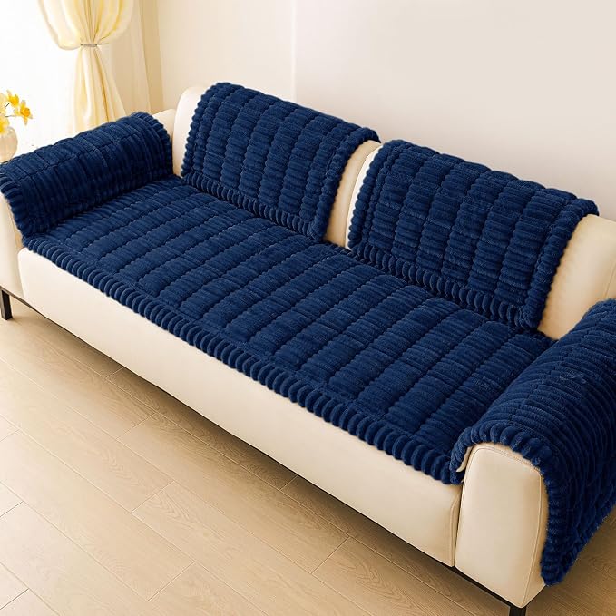 hyha Couch Cover for Dogs Washable, Non Slip Thick Flannel Sofa Protector, Pet Friendly Plush Furniture Cover for Sectional Sofa & Loveseat (Navy, 43" x 63")