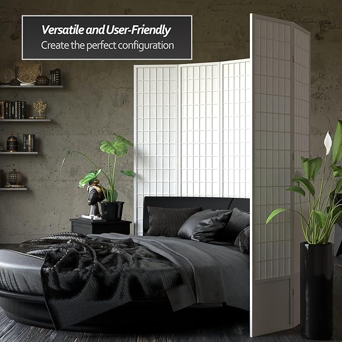 Red Lantern 7 ft. Tall Window Pane Shoji Screen - White - 3 Panels