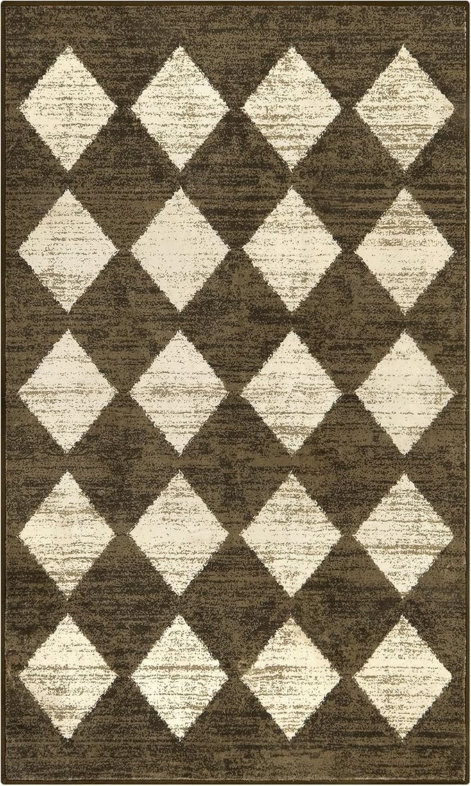 Lahome Zelie Machine Washable 3x5 Area Rug, Soft Rugs for Entryway Non Slip Kitchen Rugs, Moroccan Trellis Non Slip Non Shedding Printed Indoor Front Door Carpet for Bathroom Entrance, Brown