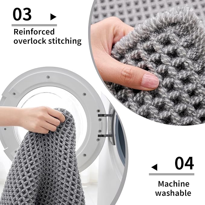 Disolla Waffle Bath Mat, Non Slip Absorbent Bathroom Runner Rug, Washable Quick Dry Ultra Soft Long Bathroom Floor Mat, Large Dark Grey & White Bath Rug for Tub Shower, 24''x70''