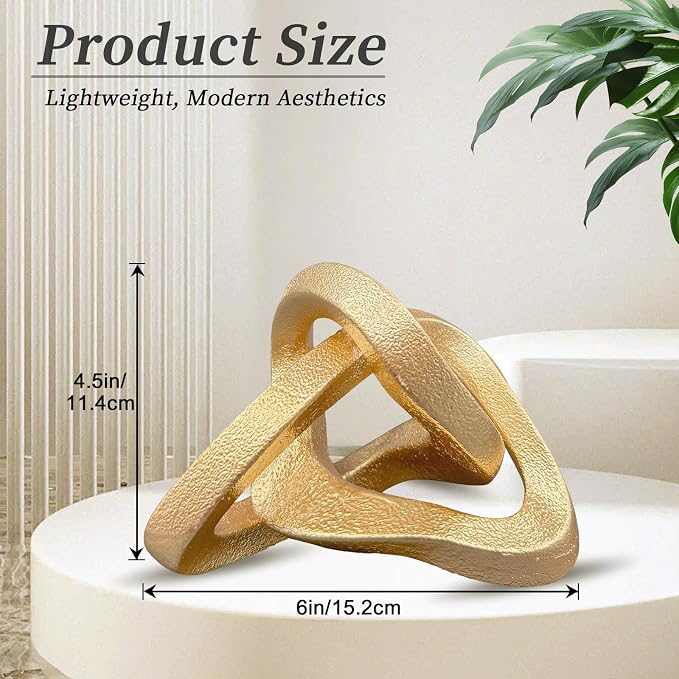 MOYI Gold Knot Statue for Christmas Decor Gold Tabletop Home Decor, Modern Geometric Sculptures Accent Decor for Living Room Bedroom Office Coffee Table Bookshelf Mantle Decorations Gifts