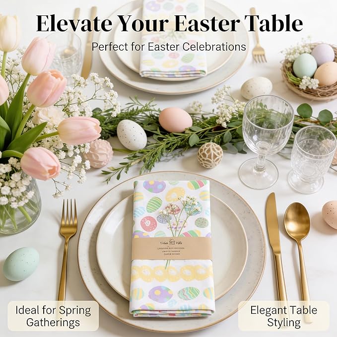 Urban Villa Cloth Napkins 100% Cotton Highly Absorbent Washable Durable Reusable Premium Dinner Napkins Ideal for Gifts for Mothers Day Hotel Farmhouse Parties - Easter Print (20" x 20", Set of 12)