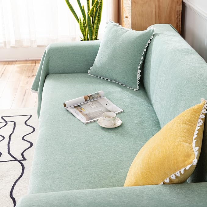 VClife Couch Cover for Dog Chic-Boho Sage Green Couch Covers for L Shape Sofa, Soft Chenille Sofa Cover for 3 Cushion Couch Sofa Pet Friendly Slipcover Furniture Protector for Home Decor, 71"X134"