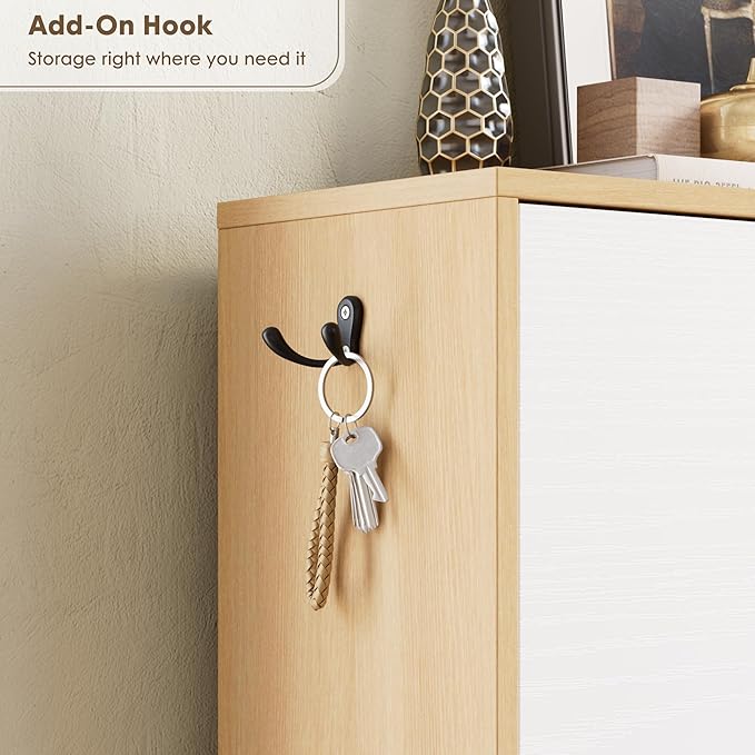 Nicetree Shoe Storage Cabinet for Entryway, Modern Shoe Cabinet, Freestanding Shoe Rack Cabinet, Hidden Shoe Dresser for Hallway, Foyer, Natural Oak and White