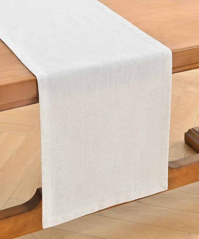 Wracra Linen Style Table Runner, Rustic Farmhouse Off White Table Runners 108 Inches Long, Handcrafted Table Runner for Fall, Winter - Everyday Use and Machine Washable