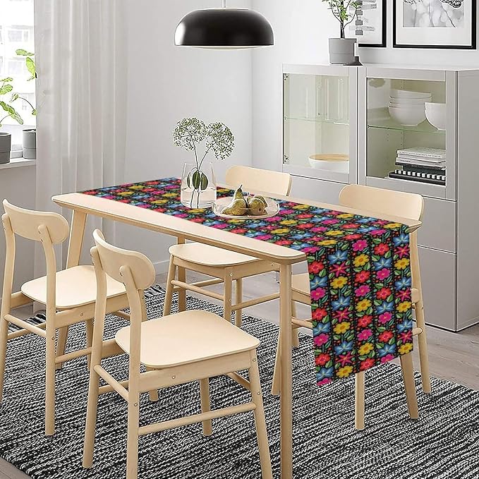 YCness Ethnic Mexican Table Runer, Mexican Flower Traditional Pattern Ornate Folk Graphic Spring Table Runner for Party Living Room Dining Home Table Decor, 13x60 Inch