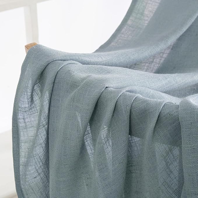 MIULEE Dusty Blue Linen Curtains 84 Inch Length 2 Panels for Bedroom Living Room, Soft Thick Linen Textured Window Drapes Semi Sheer Light Filtering Back Tab Rod Pocket Burlap Look, 37x84 Inches