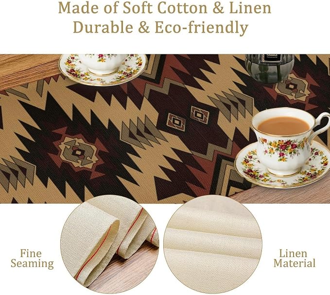 Ethnic Southwestern Table Runner,Navajo Tribal Native Boho Geometric Pattern Aztec Table Runner for Wedding Party Kitchen Table Dining Room Coffe 13x36 Inch