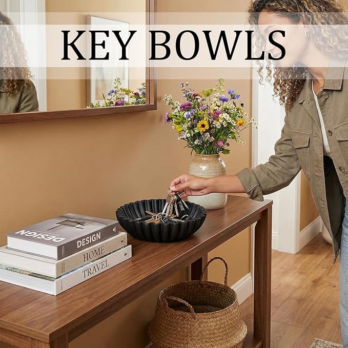 Decorative Bowls for home decor, fruit bowl for kitchen counter, Scalloped key bowl for entryway table