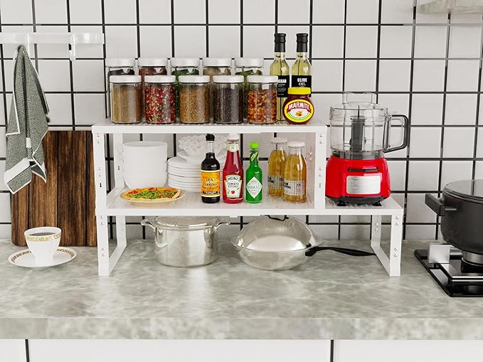 Jojocross Adjustable Expanable Stackable Spice Rack Shelf Pantry Storage Organizer for Kitchen Cabinet,Countertop,Bathroom and More.Space is no Longer Limited(3Packs/White/Medium)