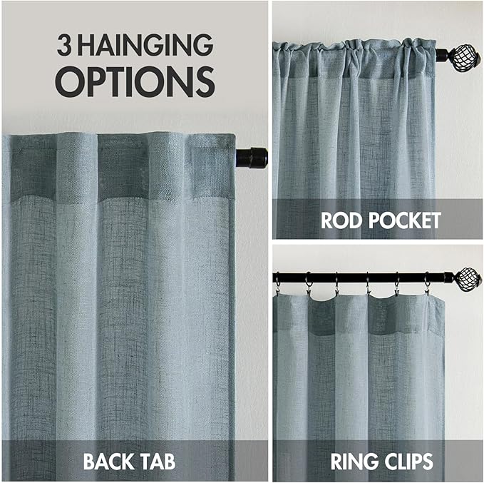 MIULEE Dusty Blue Linen Curtains 84 Inch Length 2 Panels for Bedroom Living Room, Soft Thick Linen Textured Window Drapes Semi Sheer Light Filtering Back Tab Rod Pocket Burlap Look, 37x84 Inches
