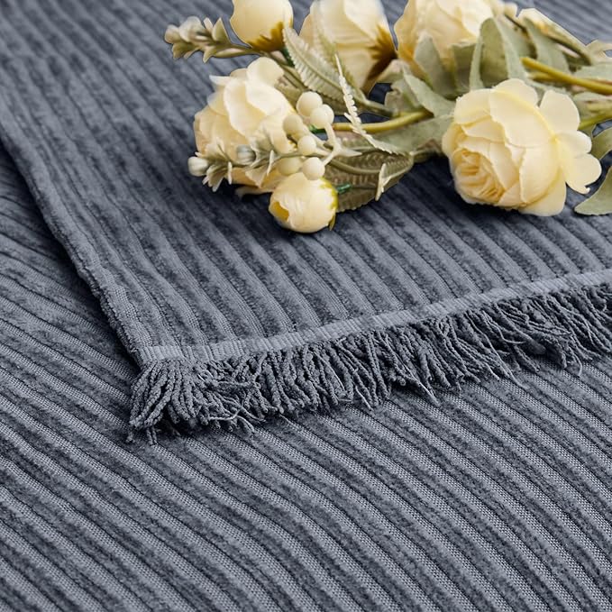 LOMAO Couch Cover Sofa Covers for 3 Cushion Sectional Couch Covers L Shape Couch Cover with Tassel Sofa Protector Washable Reversible Chenille Sofa Slipcover for Pet (Dark Grey,XLarge(71 * 134))