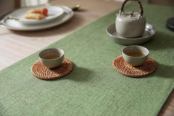 ZeeMart Burlap Style Farmhouse Table Runners 90 Inches Long, Green Rustic Woven Dining Table Runner for Everyday Use, 14x90 Inches, Grass Green
