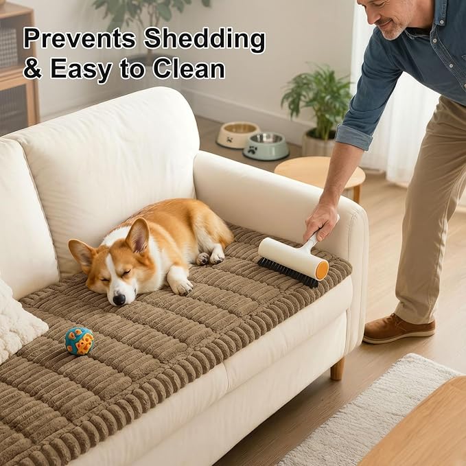 Smiry Couch Cover for Dogs Washable, Non Slip Fuzzy Pet Couch Covers for 3 Cushion Sofa Pet Friendly, Thick Soft Sofa Slipcovers Cushion Protector (Mocha Brown, 27.6" x 59")
