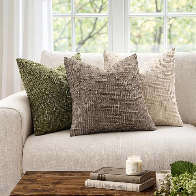 MIULEE Textured Throw Pillow Covers Thick Chenille Decorative Pillows Taupe Grey 22x22 Inch Set of 2 Modern Boho Farmhouse Home Decor Neutral Cushion Covers for Couch Sofa Living Room Bedroom