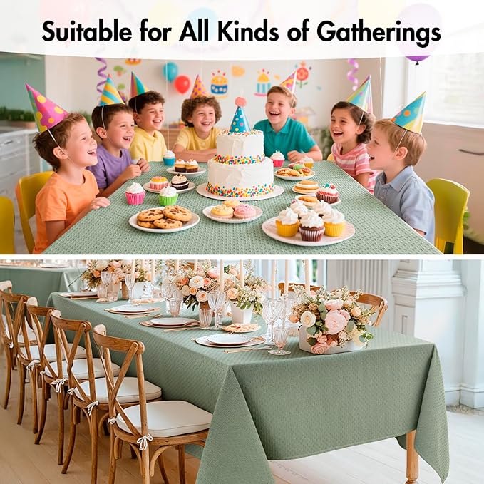 MIULEE Sage Green Linen Cotton Table Cloth Rectangle Tablecloth Spring Waterproof Spillproof Cross-Star Textured Table Cloth Decorative Farmhouse Style for Dining Party Weddings 60x84 Inch