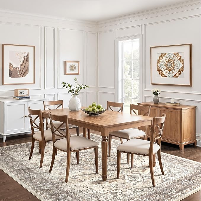 10x13 Area Rugs Living Room: Washable Boho Large Neutral Vintage Soft Rug Stain Resistant Farmhouse Non Slip Indoor Floor Carpet for Bedroom Nursery Kids Playroom Office Dining Room- Beige Brown