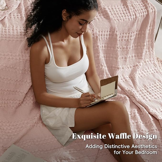 PHF 100% Cotton Waffle Weave Blanket Twin Size for Bed, Soft Lightweight & Breathable for Spring and Summer, All-Season Comfort, Luxury Aesthetic Blanket for Home Decor, 66"x90", Pink/Mauve
