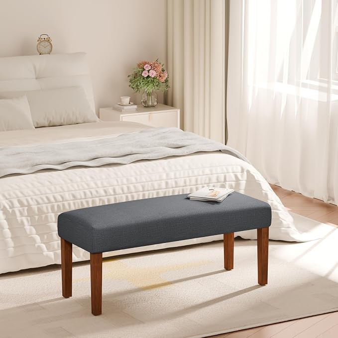 FAGAGA 44" Bedroom Bench, Fabric End of Bed Bench, Entryway Benches, Upholstered Ottoman Bench with Wood Legs for Kitchen, Indoor, Living Room and Hallway (Gray)