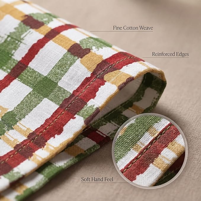 Urban Villa Cloth Napkins 100% Cotton Highly Absorbent Washable Durable Reusable Premium Dinner Napkins Ideal for Gifts for Mothers Day Hotel Farmhouse Parties - Fall Checks (20" x 20", Set of 12)