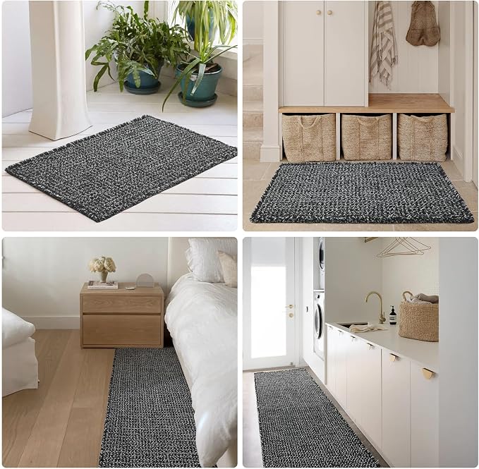 TYUU Black and White Bathroom Rugs, Waffle Runner Rug Bathroom Non Slip Washable Long Super Absorbent Quick Dry Boho Farmhouse Bath Decor, 60"x24" Black and White