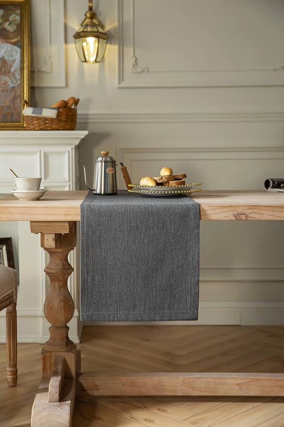 ZeeMart Burlap Style Farmhouse Table Runners 90 Inches Long, Grey Rustic Woven Dining Table Runner for Everyday Use, 14x90 Inches, Graphite Grey