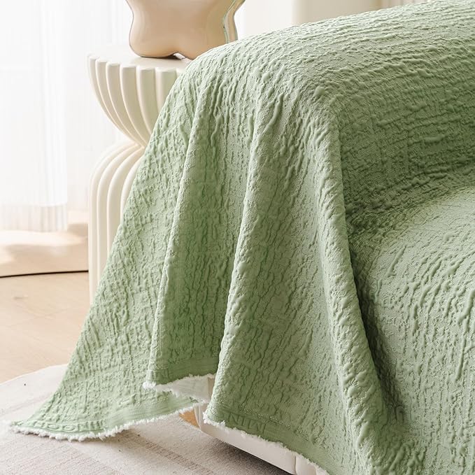 DREAMINGO Bubble Textured Cooling Sofa Cover, Ice Silk Breathable Couch Cover Blanket for Pet & Hot Sleepers, Washable Furniture Protector for 2 Cushion Couch, Sage Green, Large 71"x118"