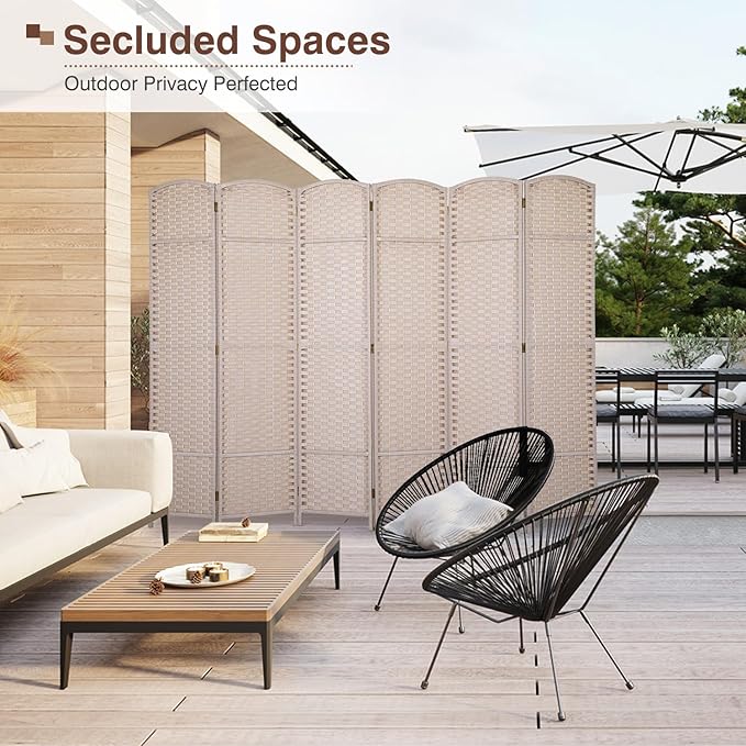 Room Divider 6 Panel 5.6 FT Tall Privacy Screen Waterproof Wood Frame Partition Room Dividers and Folding Privacy Screens Freestanding Wall Divider Indoor and Outdoor for Portable Room Separation