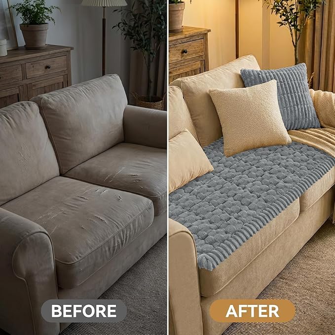 Smiry Couch Covers for Dogs Washable, Non Slip Fuzzy Pet Couch Covers for Sofa, Soft Thick Sofa Slipcovers Furniture Protector Pet Friendly (Grey, 27.6" x 70.9")