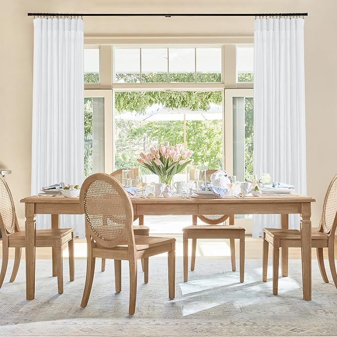 RYB HOME Linen Sheer Curtains 2 Panels for Living Room, Semi Transparent Privacy Drapes with Rod Pocket Farmhouse Style Window Treatments for Bedroom, White, 52" W x 108" L