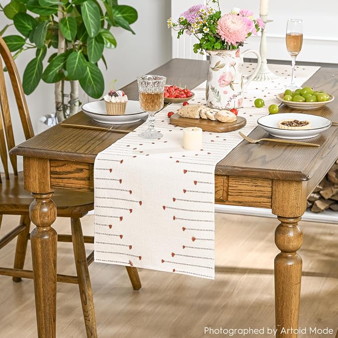 Artoid Mode Caramel Boho Table Runner for Farmhouse Rustic，Seasonal Holiday Macrame Burlap Kitchen Dining Table Decoration for Home Party Decor 12x60 Inch