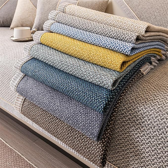 Modern Woven Cotton and Linen Sofa Cover, Couch Cover for Loveseat/3 Cushion/L Shaped/Chaise Lounge Couch/Sectional Couch,Anti-Slip Solid Sofa Slipcover (Coffee,110 * 240cm/43.3 * 94.5in)