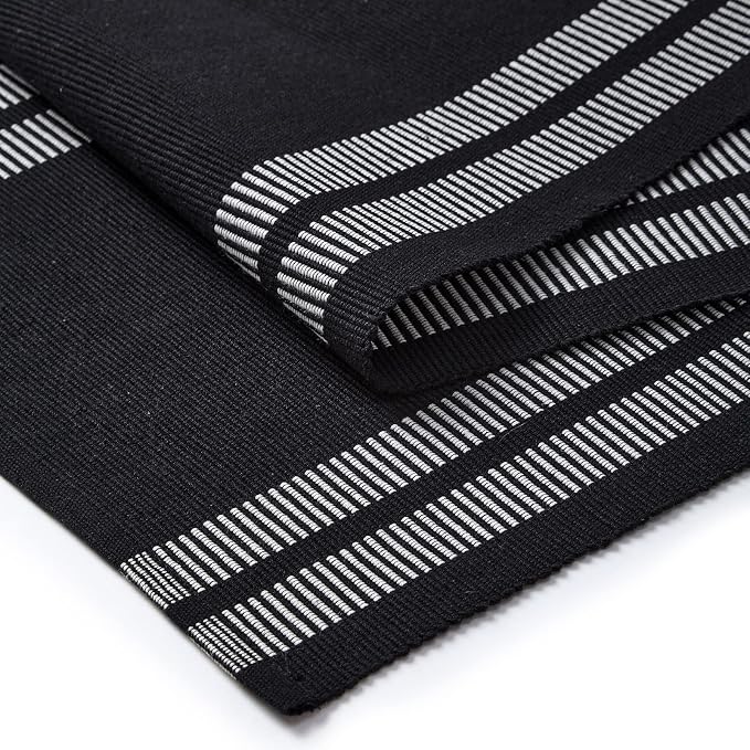 Encasa XO Dining Table Runner 13"x94" | Yarn Dyed Fine Ribbed Cotton | Ladder Black | Machine Washable